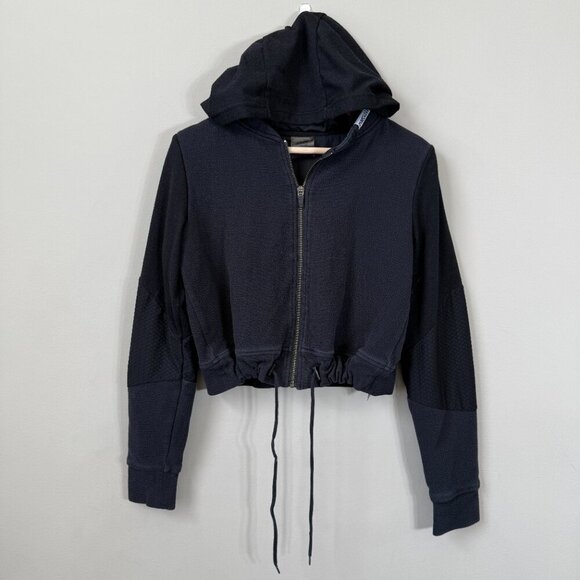 Gymshark Cropped Full Zip Hooded Sweatshirt Women's Small Black Workout Active - Picture 4 of 13